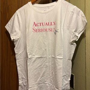 Isaac Mizrahi White Tee with Pink Text